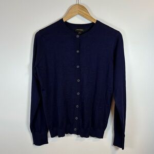 Tenney Rose Navy Cardigan Silver Navy Buttons Classic Crewneck, Size Large